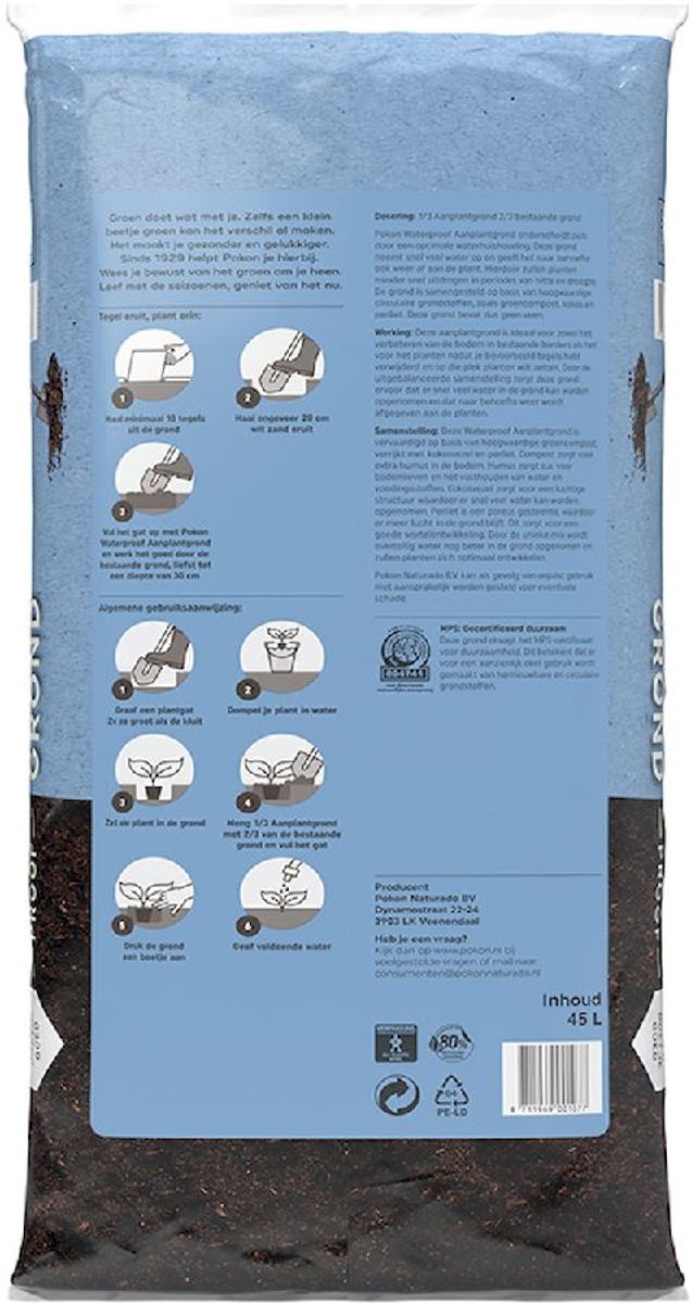Pokon Waterproof Aanplantgrond - 45 liter, achterkant