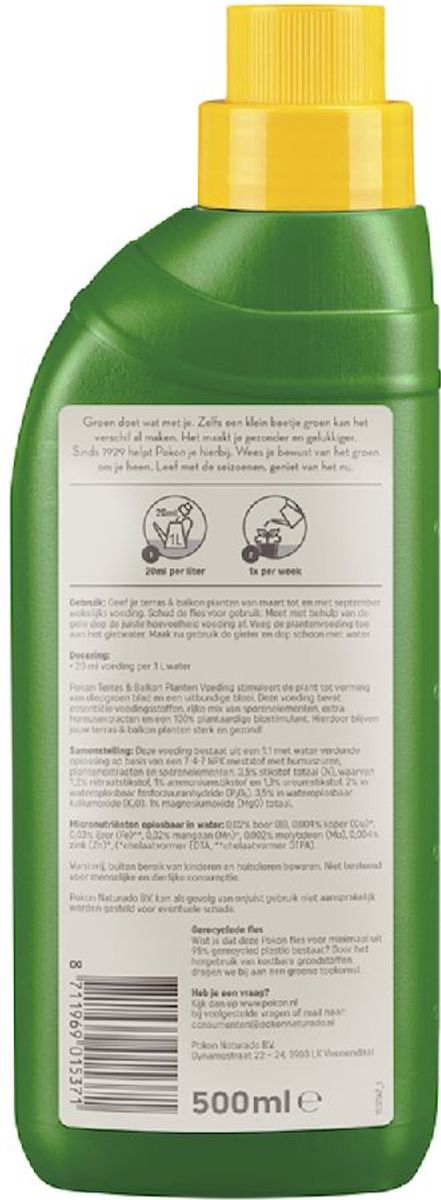 Pokon Terras & Balkon Plantenvoeding - 500 ml, achterkant 
