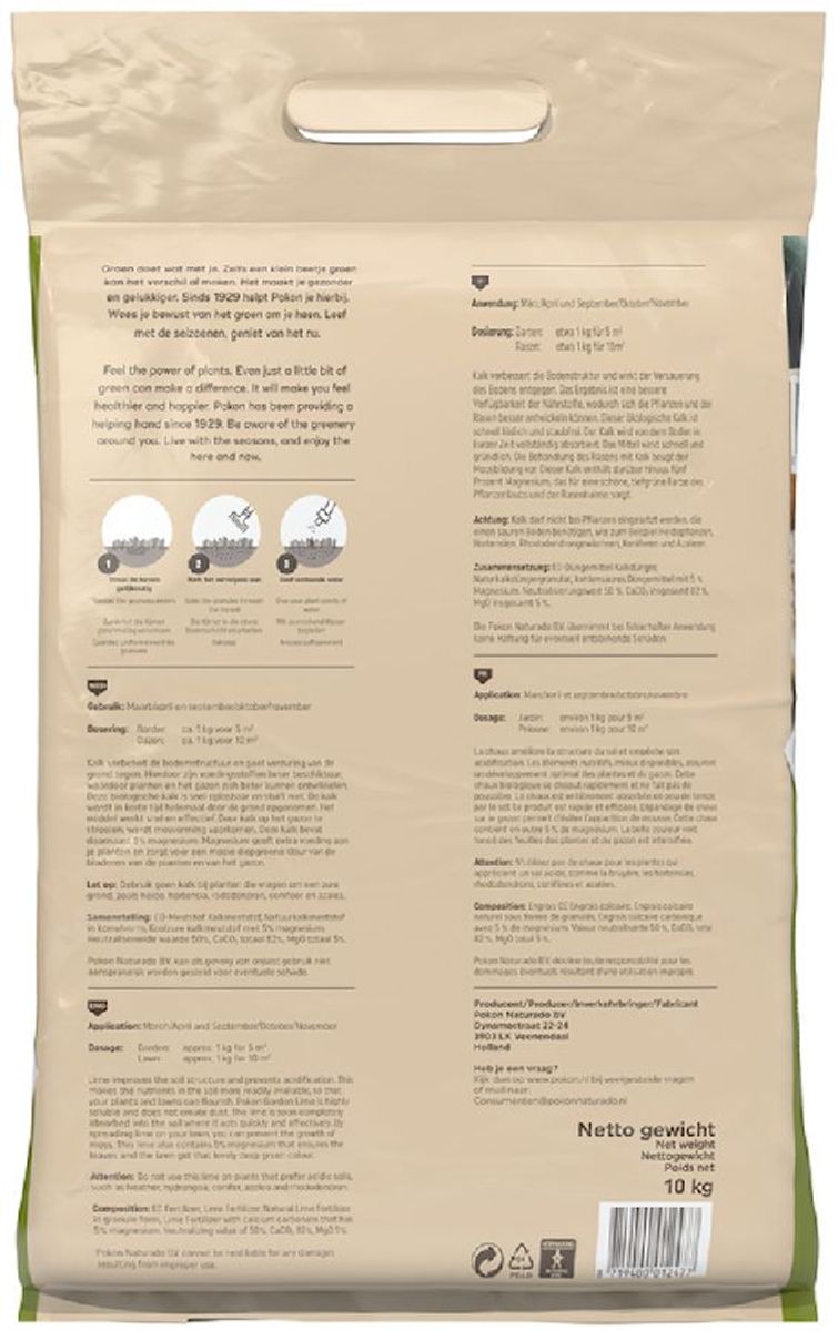 Pokon Bio Kalk - 10 kg, achterkant
