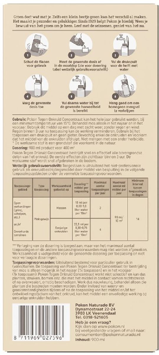 Pokon Tegen Onkruid Concentraat - 900 ml, achterkant