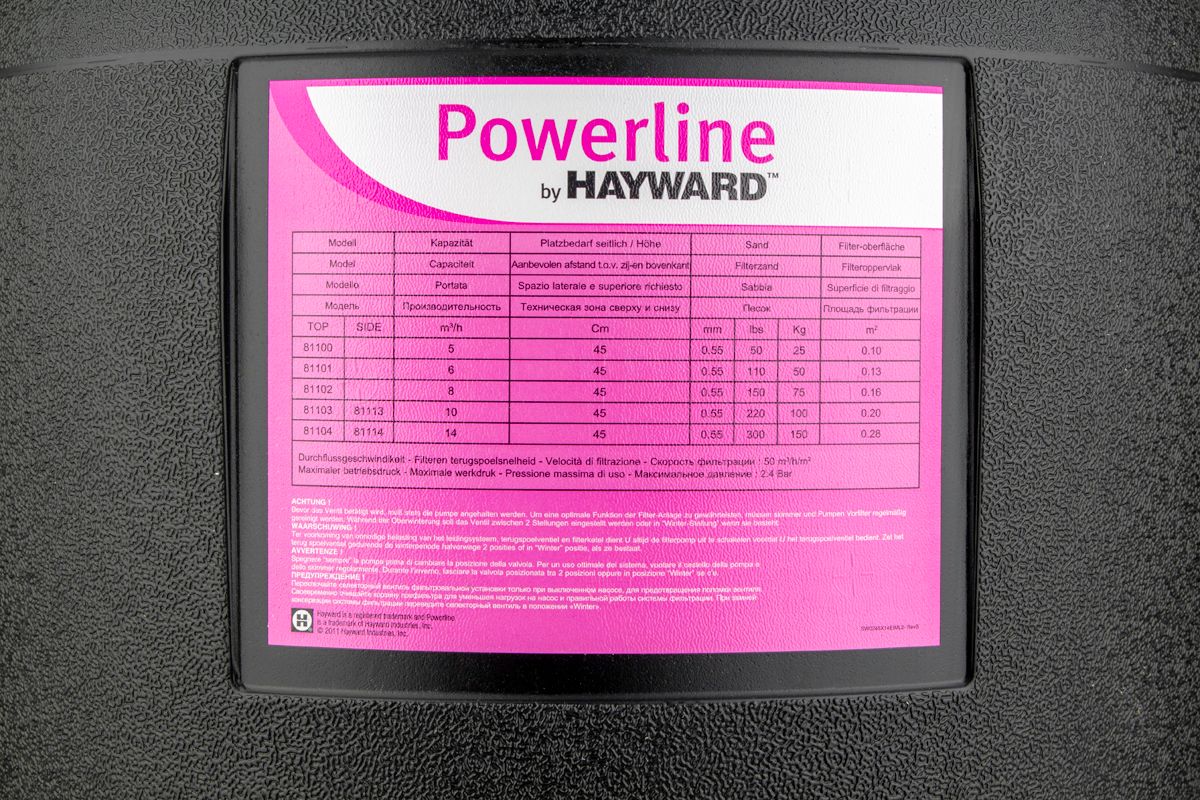 Hayward Powerline top mount zandfilter 6m³ - type plaatje