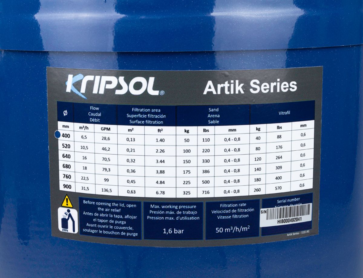 Kripsol Artik Classic side mount zandfilter 6,5m³ - type