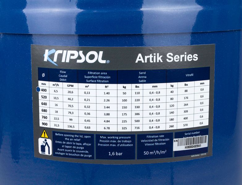 Kripsol Artik Classic side mount zandfilter 6,5m³ - type