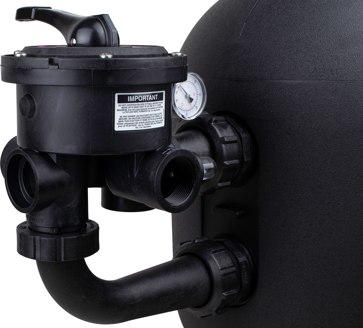 Hayward Powerline side mount zandfilter 10m³ side mount zijaanzicht
