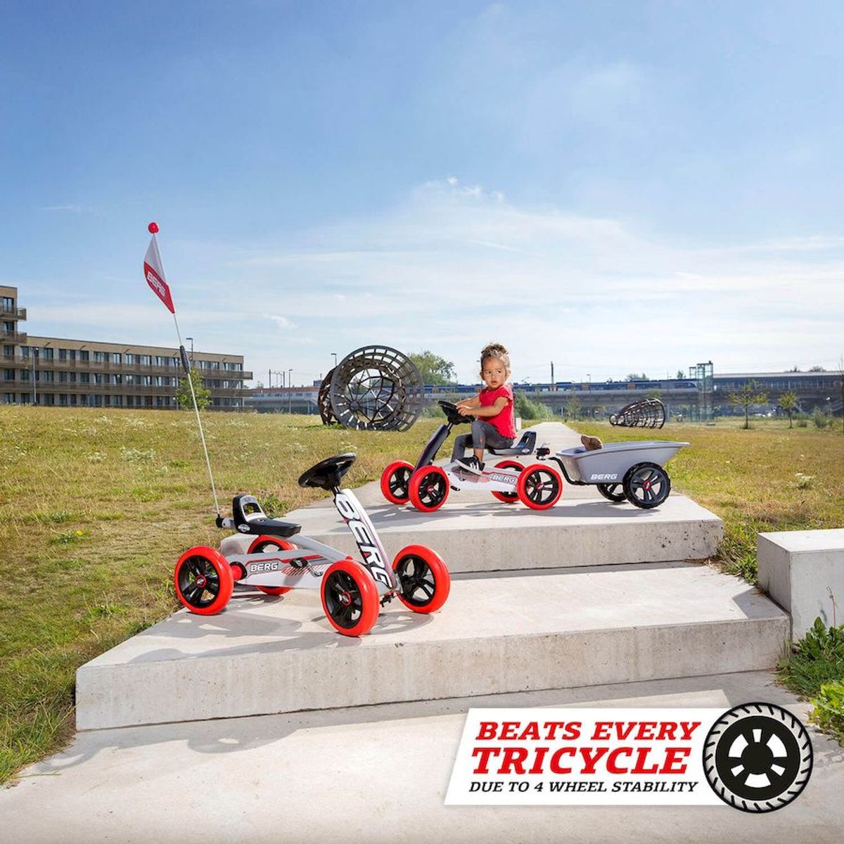 BERG Buzzy Beats skelter, skelter met aanhangwagen