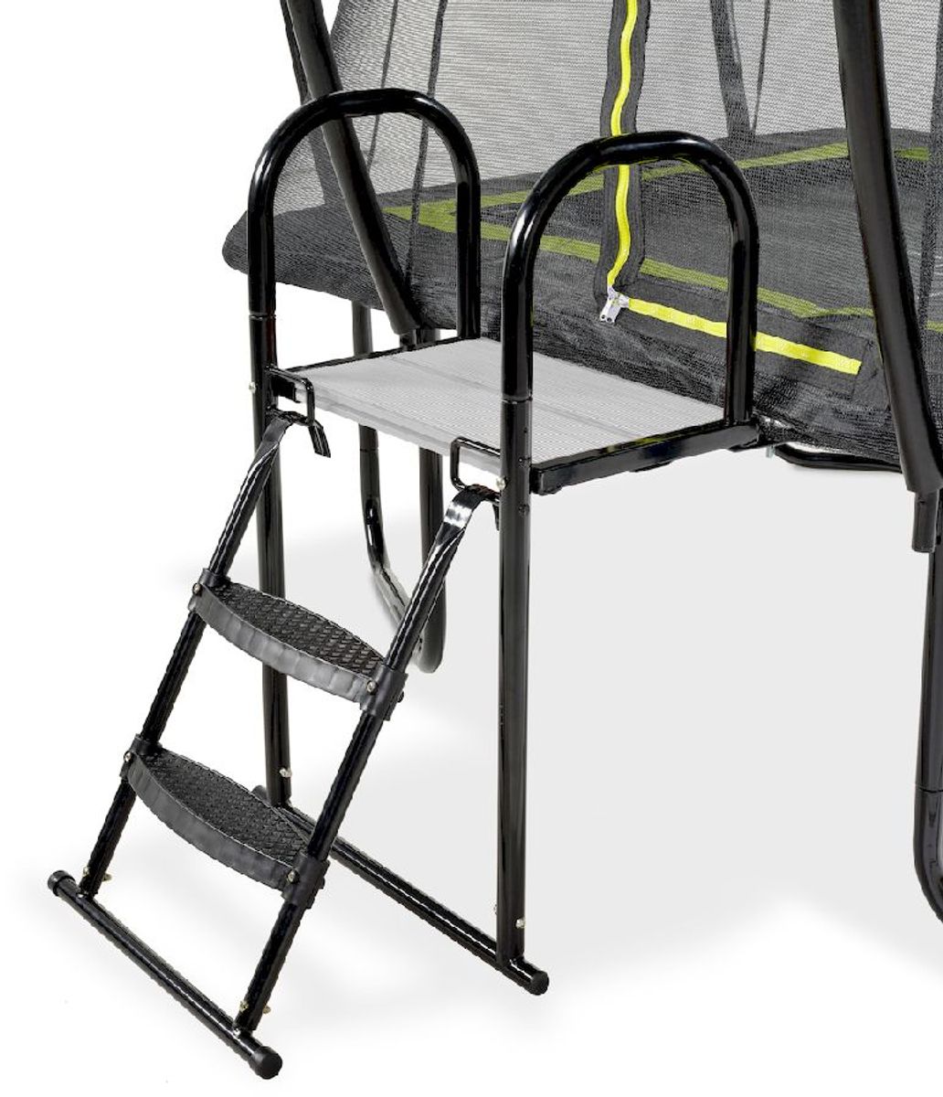 EXIT trampoline platform met ladder voor framehoogte van 50 - 65 cm, bevestigd aan een trampoline
