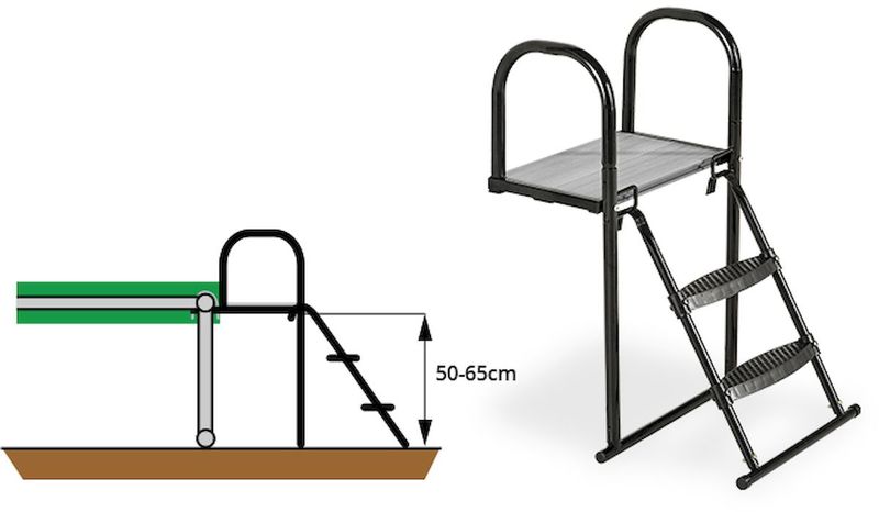 EXIT trampoline platform met ladder voor framehoogte van 50 - 65 cm, afmetingen