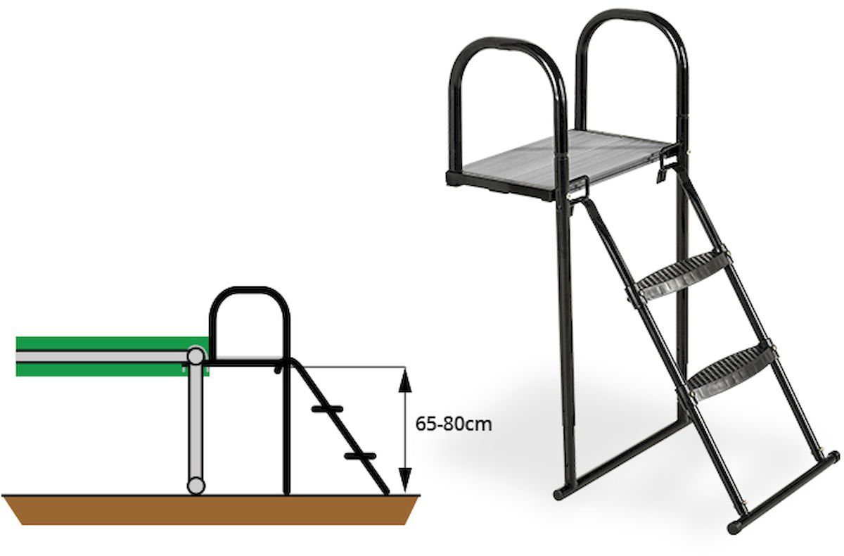 EXIT trampoline platform met ladder voor framehoogte van 65 - 80 cm, afmetingen