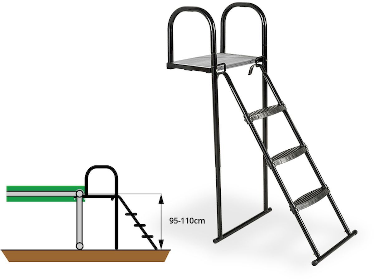 EXIT trampoline platform met ladder voor framehoogte van 95 - 110 cm, afmetingen