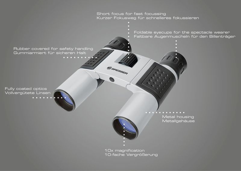 Bresser Topas 10x25 verrekijker - zilver - specs