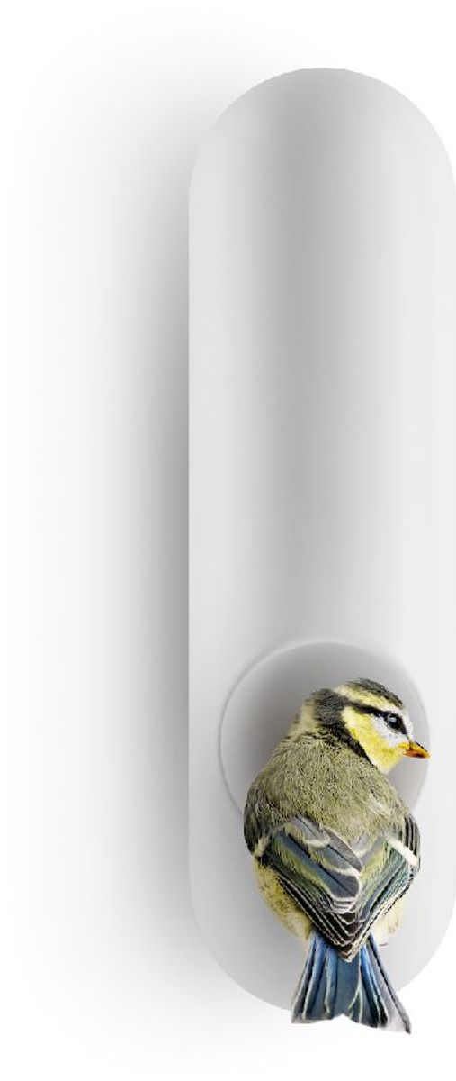 Eva Solo vogel voederbuis voor aan de muur, met vogeltje