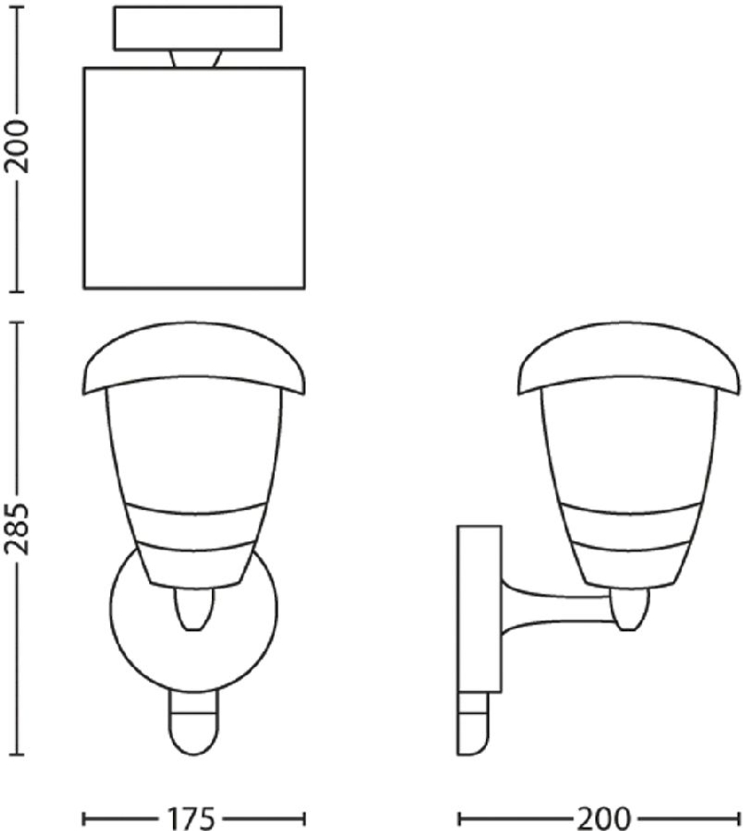 Philips myGarden Creek Up E27 sensor wandlamp - Zwart - technische tekening
