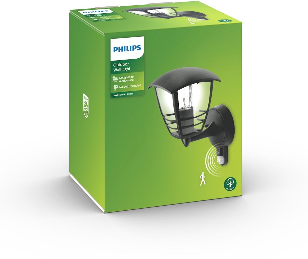 Philips myGarden Creek Up E27 sensor wandlamp - Zwart - verpakking
