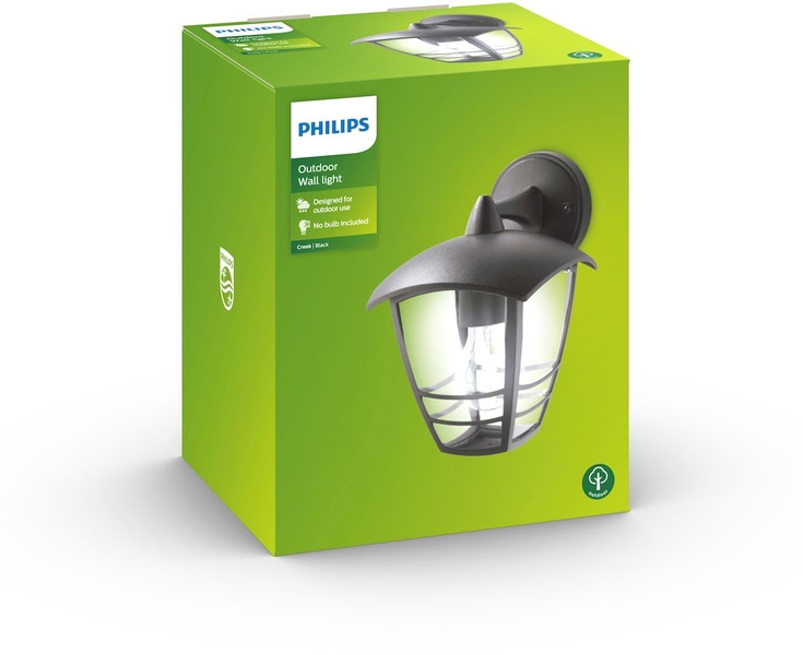Philips myGarden Creek Down E27 wandlamp - Zwart - verpakking