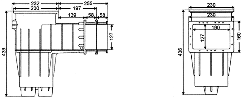 AQS skimmer smalle zuigmond wit - Afmetingen