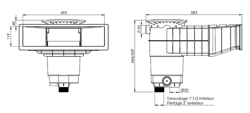 AQS hoogwaterlijn skimmer grijs - Afmetingen