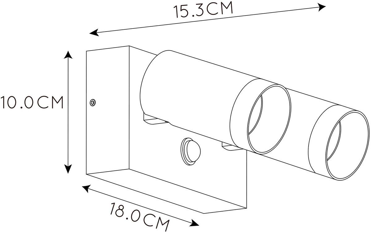 Lucide Taylor GU10 sensor wandspot - 2 spots - Zwart - afmetingen
