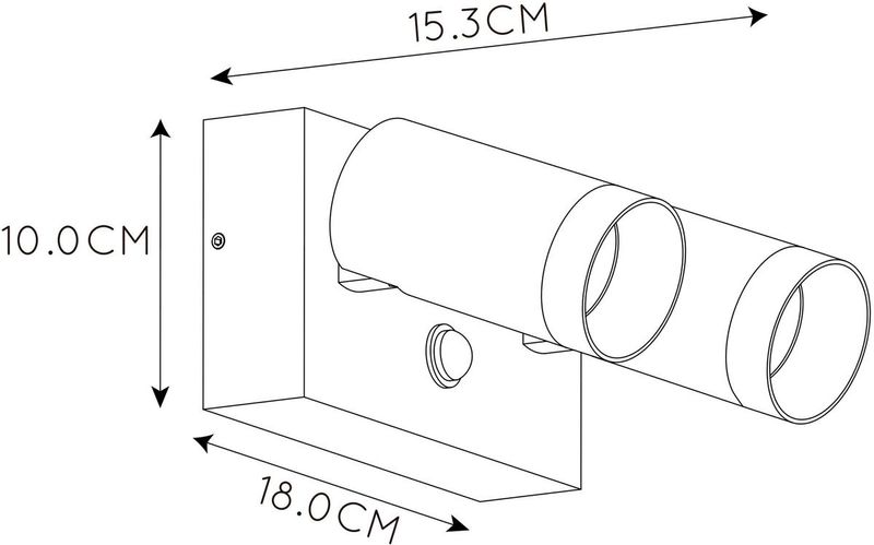 Lucide Taylor GU10 sensor wandspot - 2 spots - Zwart - afmetingen