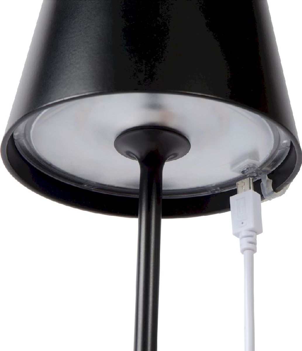 Lucide Justin led tafellamp - Zwart - tafellamp voor buiten op accu met usb-kabel