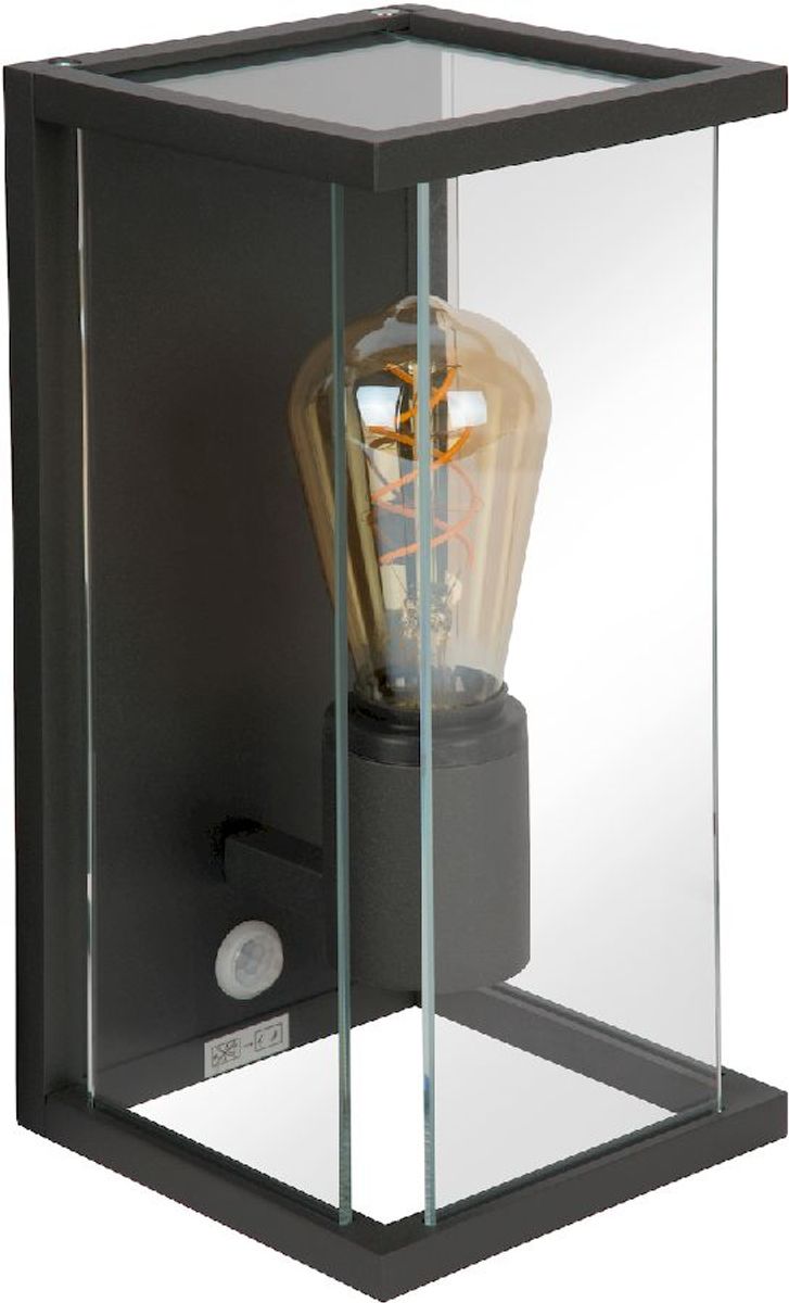 Lucide Claire E27 wandlamp - met sensor - Antraciet, lamp uit
