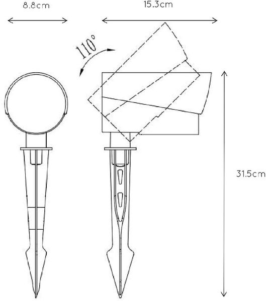 Lucide Manal led tuinspot - Antraciet - Afmetingen