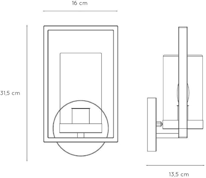 Lucide Nispen E14 wandlamp - Zwart - Afmetingen