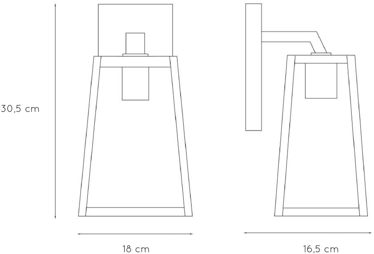 Lucide Matslot E27 wandlamp - Zwart - afmetingen