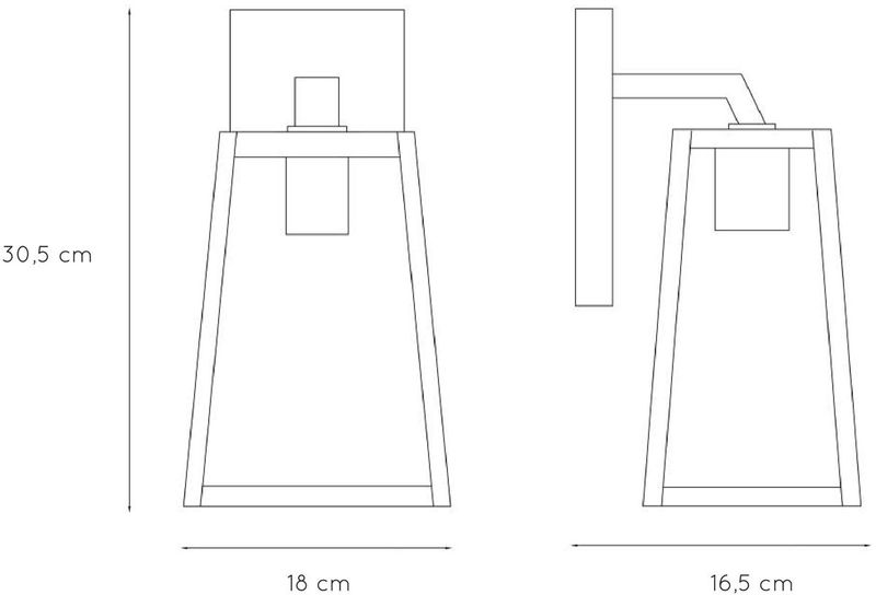 Lucide Matslot E27 wandlamp - Zwart - afmetingen