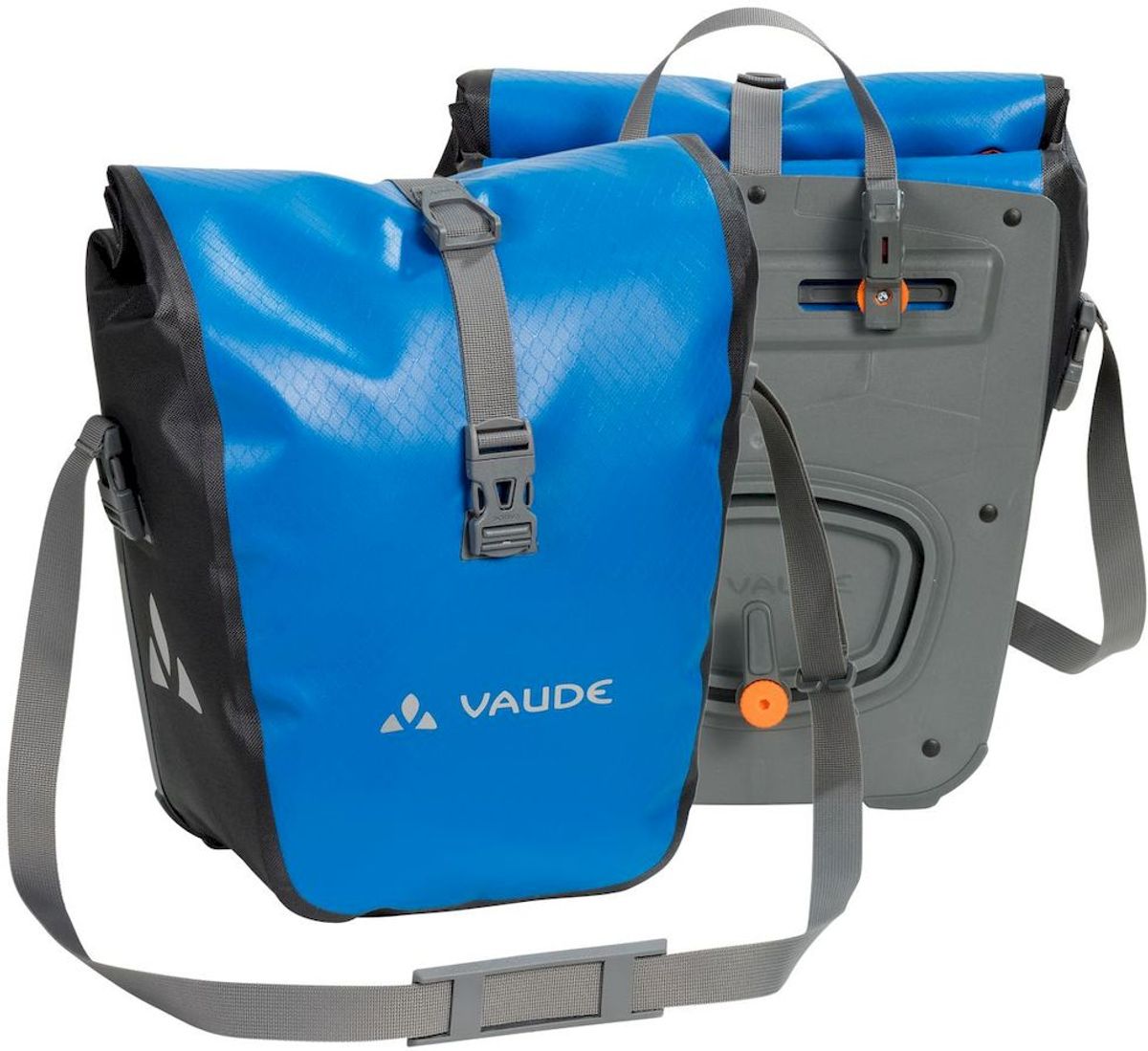 Vaude Aqua front dubbele fietstas - 28 liter - Blauw voor- en achterkant