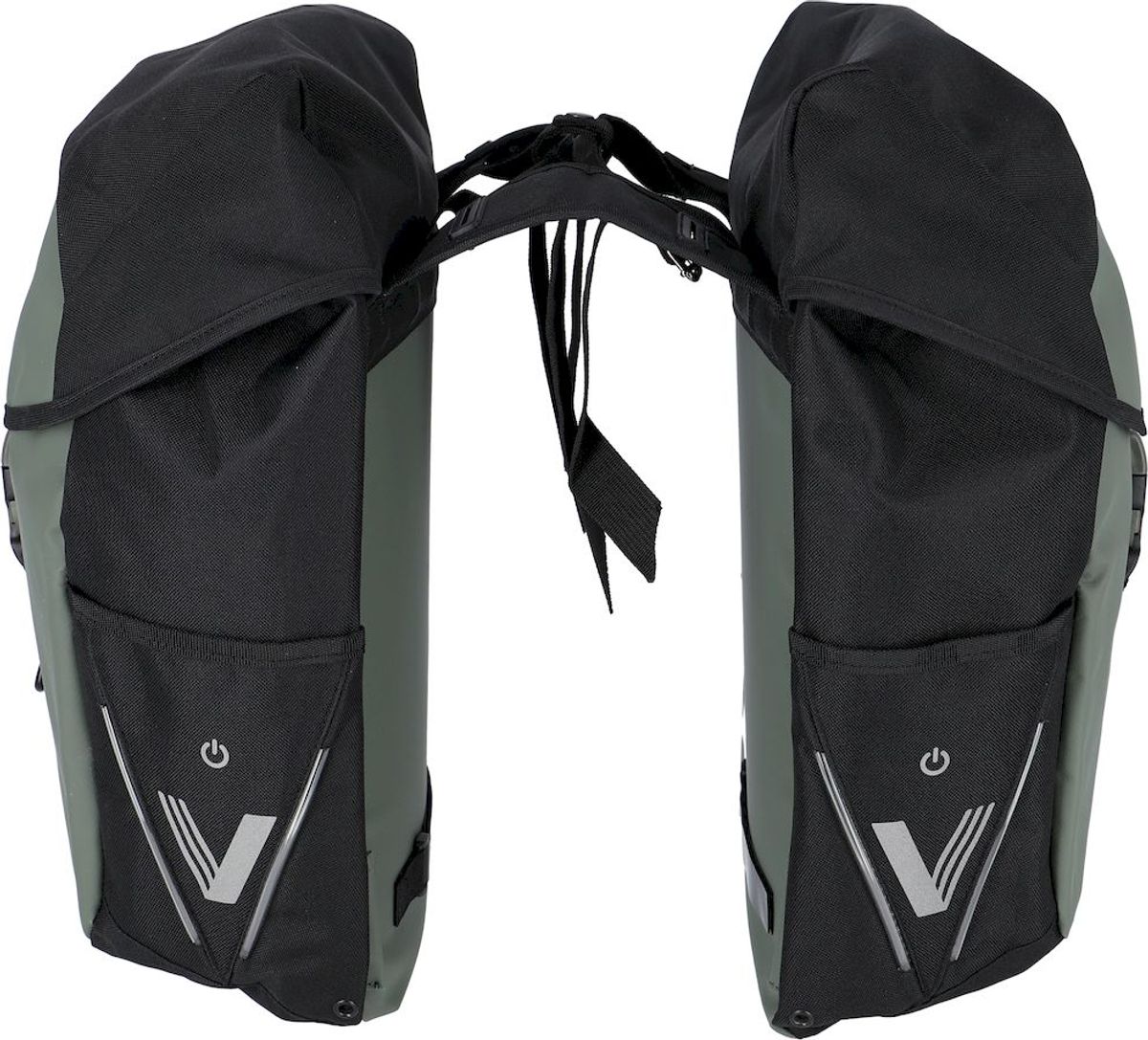 XLC V-light Active dubbele fietstas - 34 liter - Zwart/groen zijkant