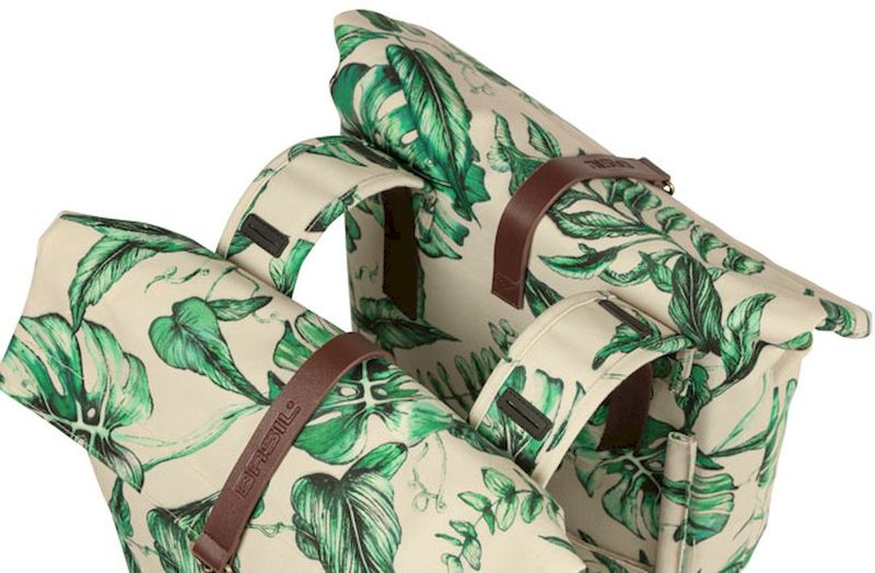 Basil Ever-Green dubbele fietstas - 28/32 liter - Beige bovenkant