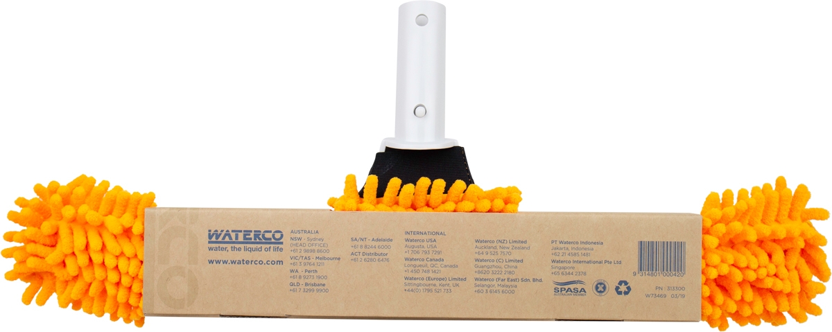 Aqua Fingers microvezel zwembadborstel verpakt achterkant