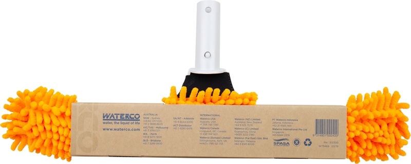 Aqua Fingers microvezel zwembadborstel verpakt achterkant