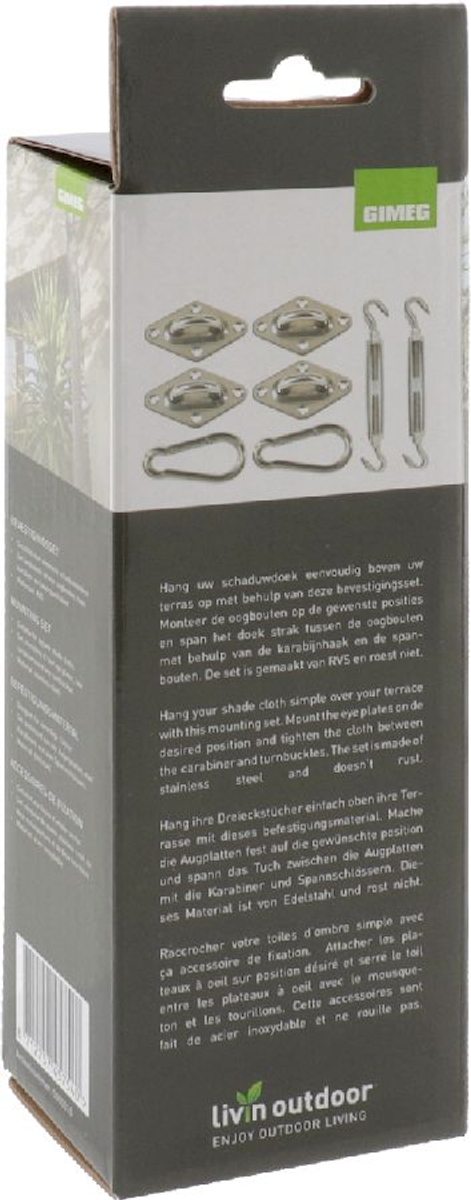 Livin’outdoor bevestigingsmaterialen schaduwdoek vierkant - RVS verpakking