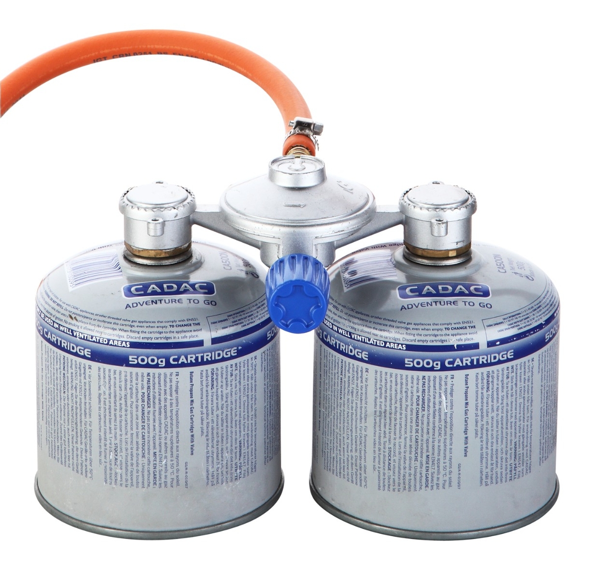 CADAC Dual Power Pak gasdrukregelaar aangesloten