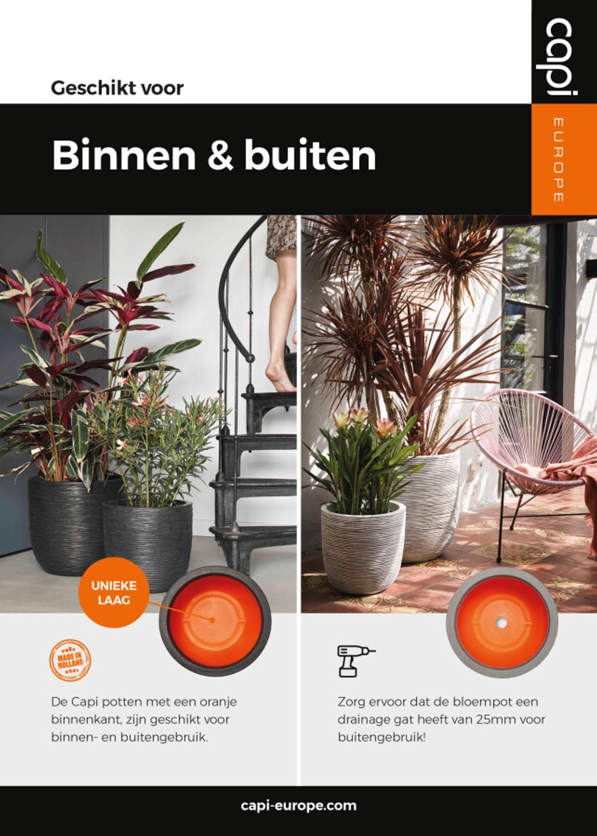 Capi Nature Rib bloempot vierkant - 50 cm - zwart