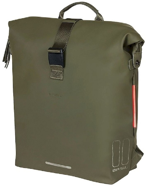 Basil SoHo enkele fietsrugzak - 17 liter - Donkergroen - reflectie aanzicht
