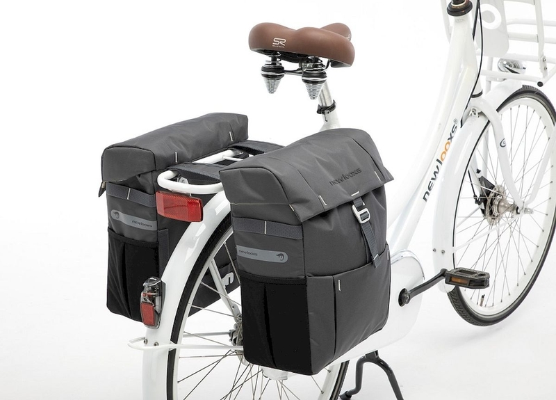 New Looxs Vigo dubbele fietstas - 37 liter - Grijs - bevestigd op fiets