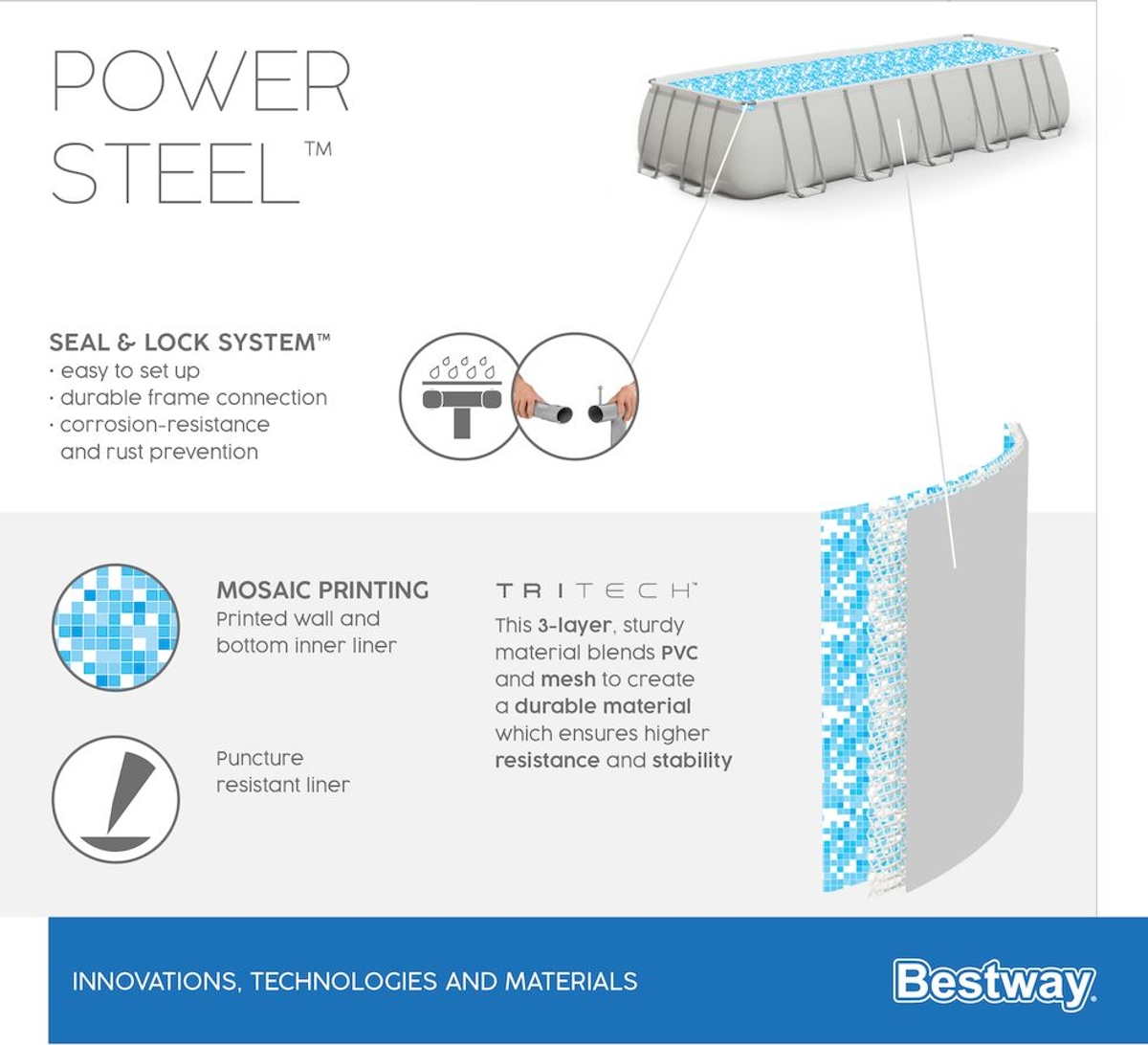 Bestway Power Steel Rectangular zwembad - 640 x 274 x 132 cm - set 