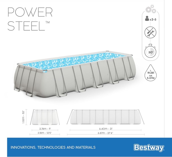 Bestway Power Steel Rectangular zwembad - 640 x 274 x 132 cm - set