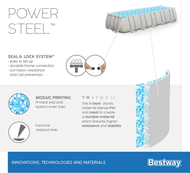 Bestway Power Steel Rectangular zwembad - 640 x 274 x 132 cm - set