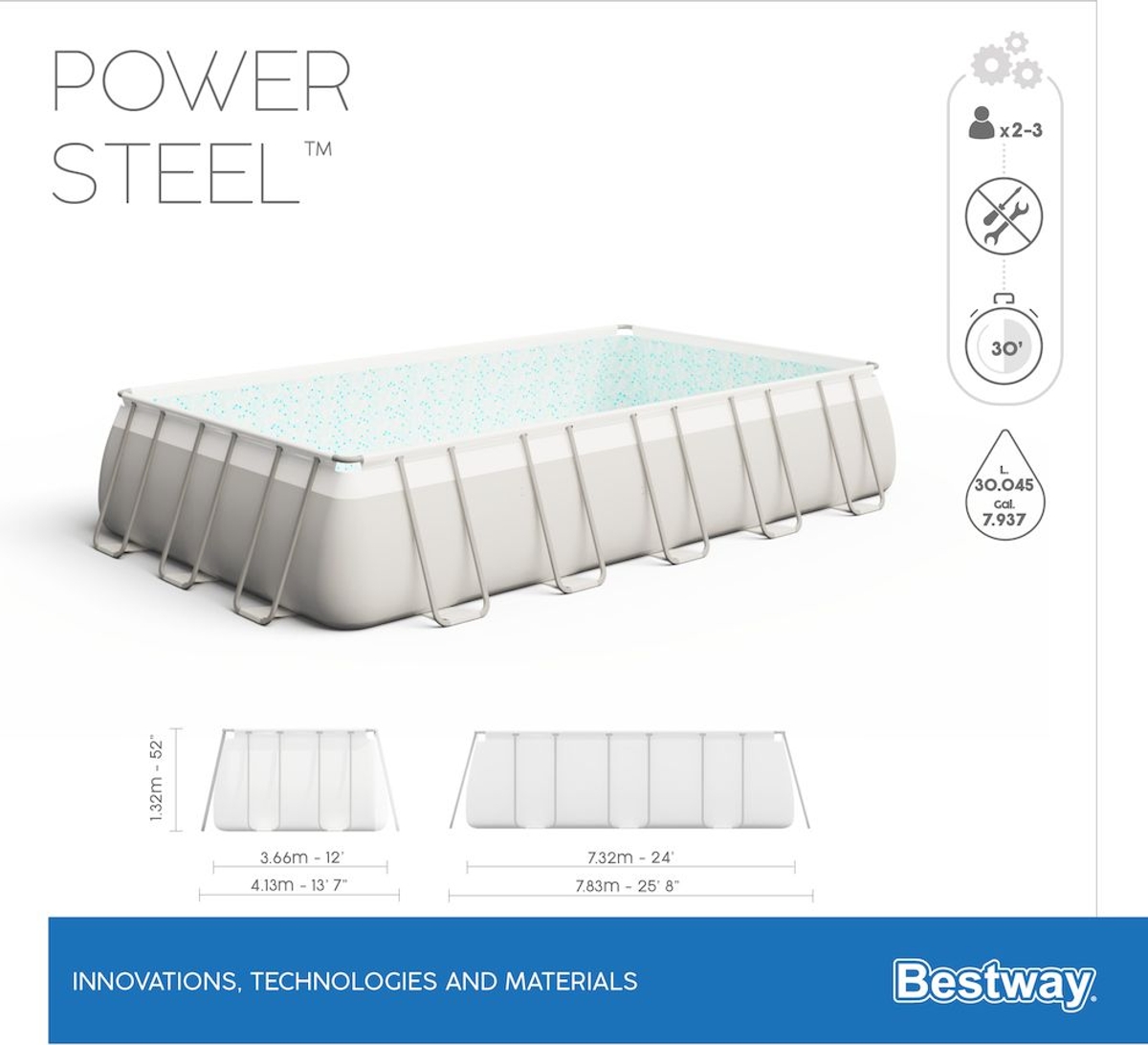 Bestway Power Steel Rectangular zwembad - 732 x 366 x 132 cm - set 