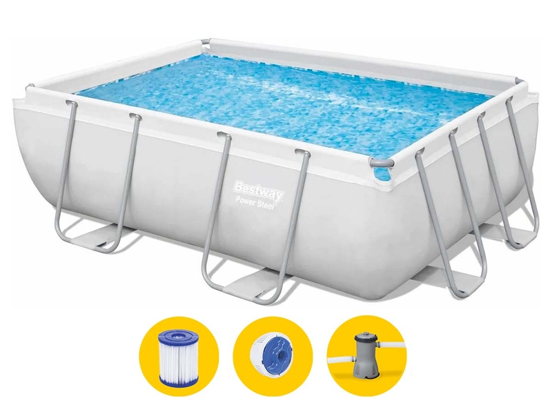 Bestway Power Steel Rectangular zwembad - 282 x 196 x 84 cm - met filterpomp en accessoires