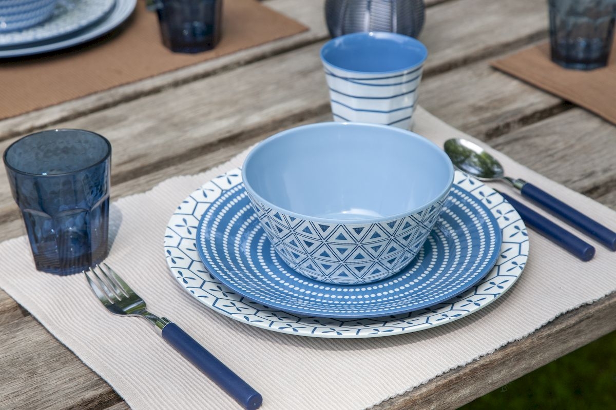 Bo-Camp Mix & Match melamine serviesset - 16-delig - Blauw sfeerbeeld