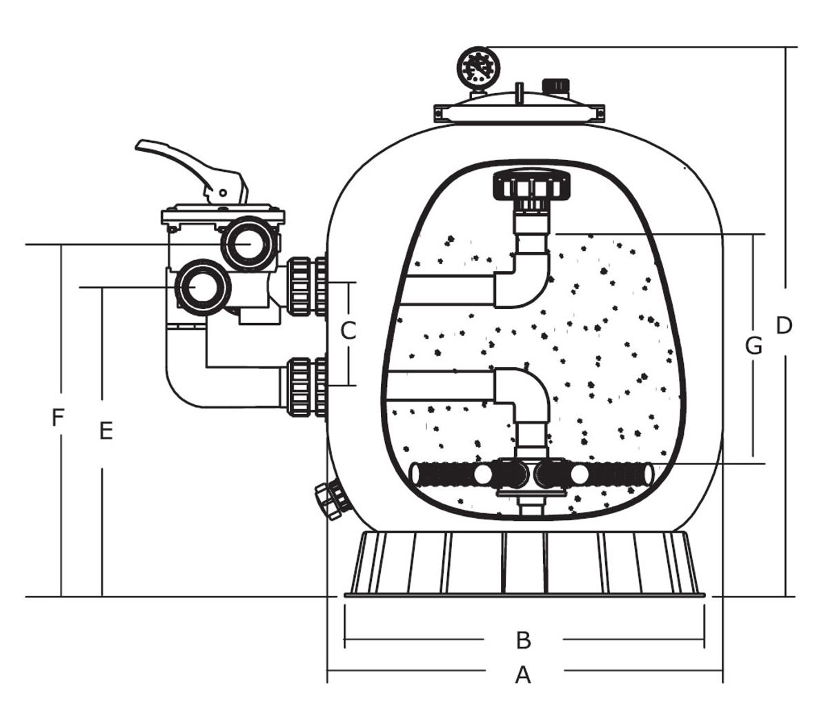 Mega S450 zandfilter side mount 8m³ 
