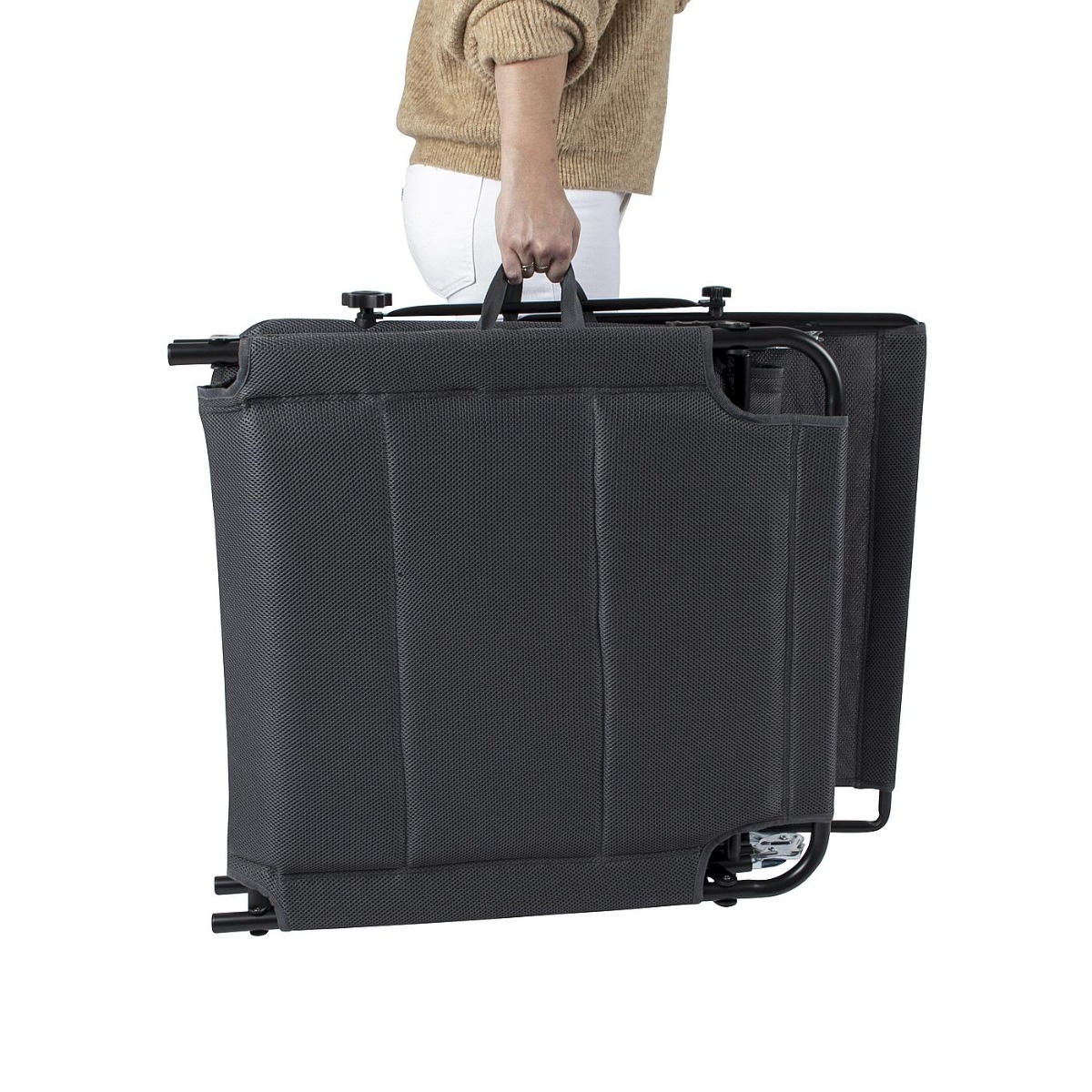 Bo Camp Red Mountain Air Ligbed met zonnescherm - grijs / ingeklapt / draaglus