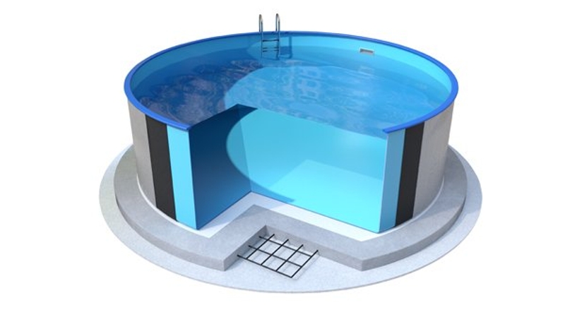 Staalwand rond Ø400 x 150 cm (met uitsparingen en profielen) - situatieschets