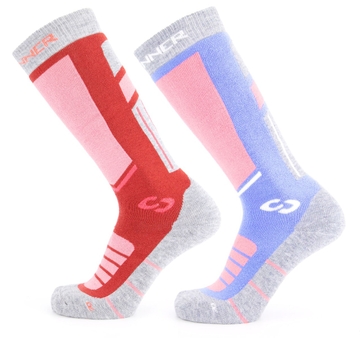 Sinner Pro skisokken - Dames - Roze/Blauw - 2 paar