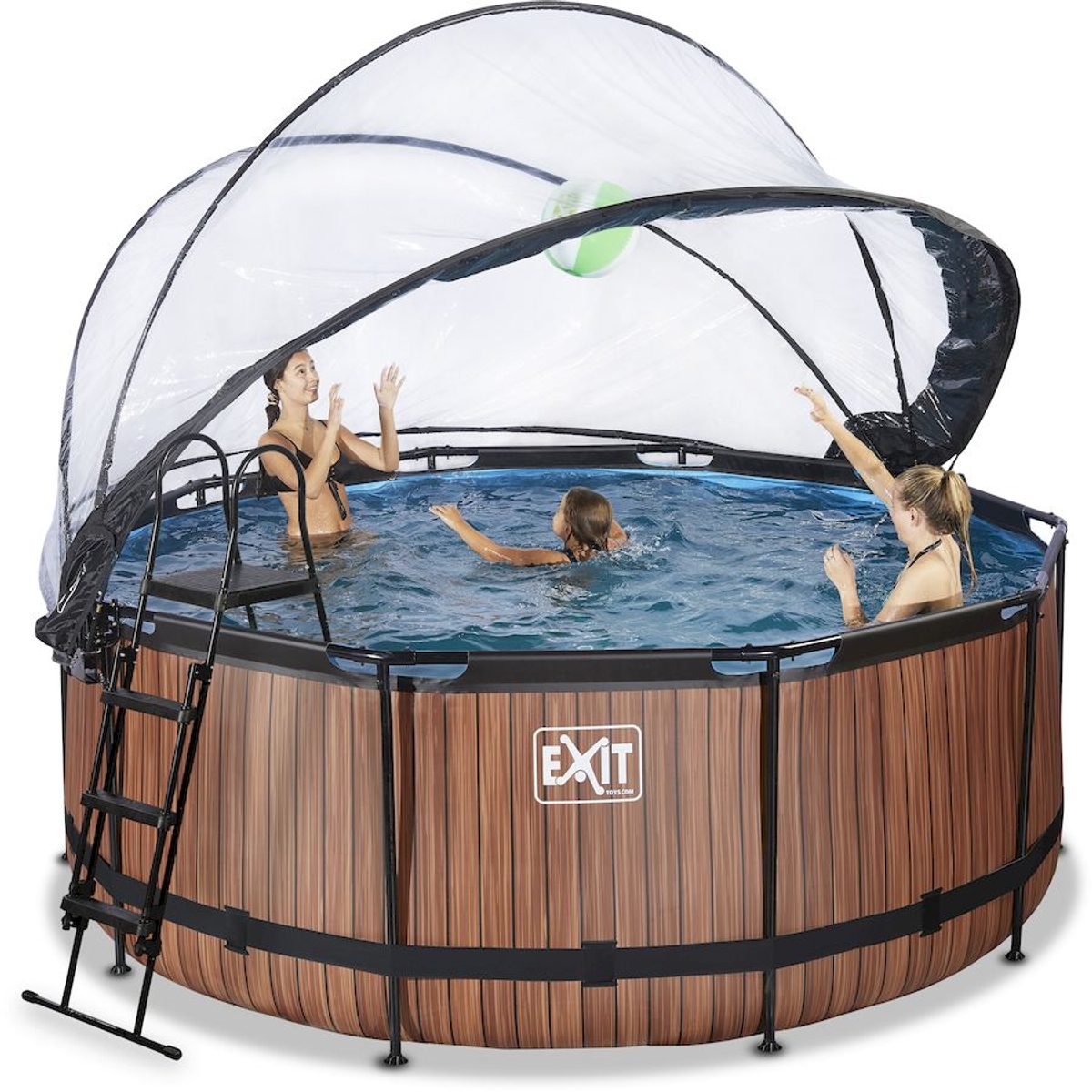 EXIT Wood zwembad - 360 x 122 cm - met zandfilterpomp, trap en overkapping 