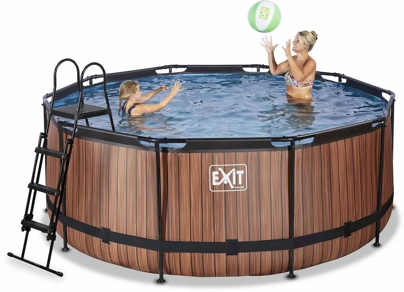 EXIT Wood zwembad - 360 x 122 cm - met zandfilterpomp, trap en overkapping
